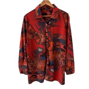 Calessa Abstract Button Up Top Womens 1X Boho Artsy Lagenlook Maximalist